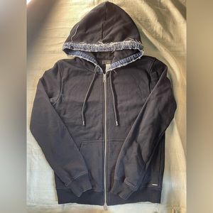 DIESEL hoodie with distressed denim trim.. size S, excellent condition